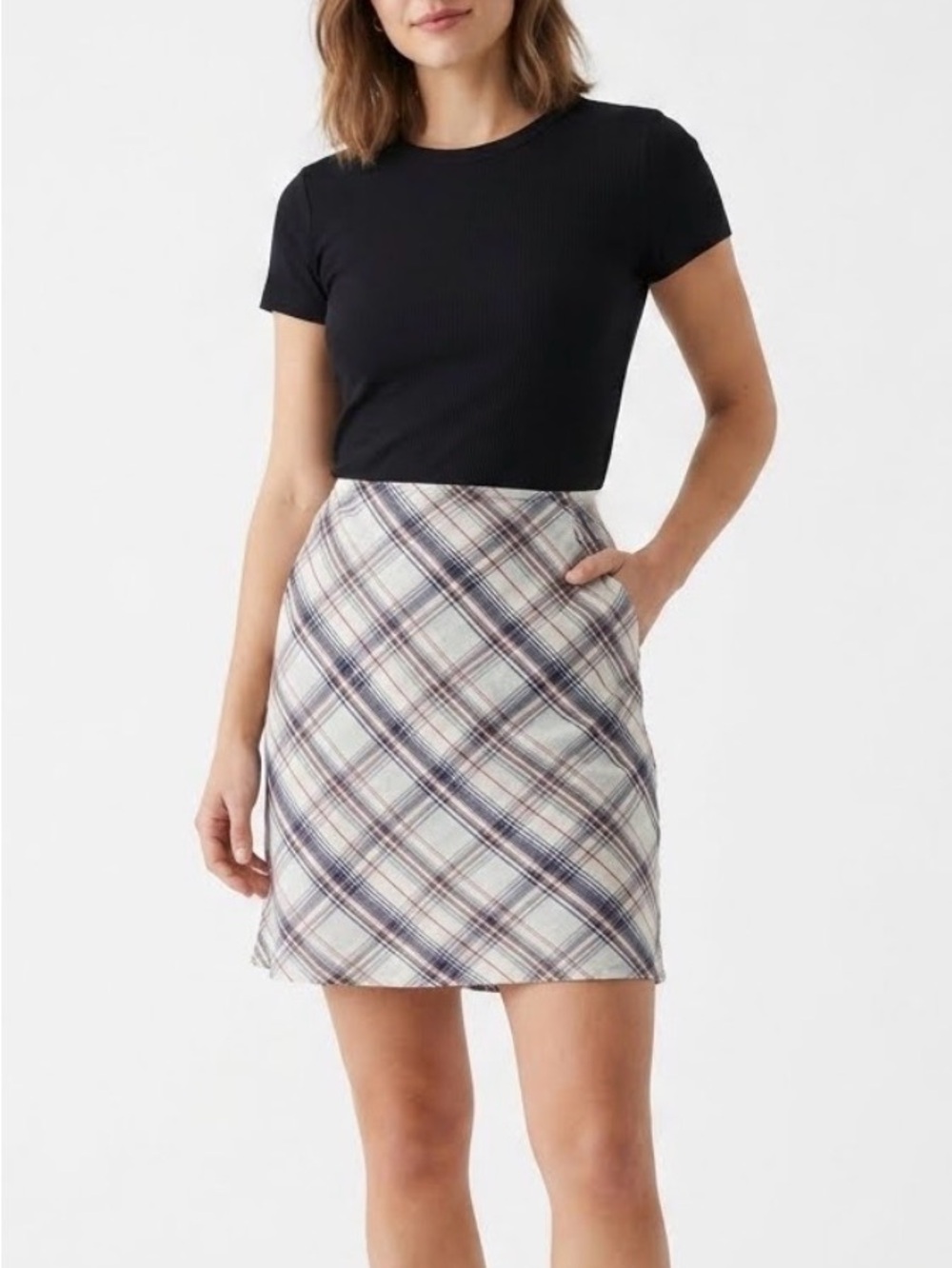 VINTAGE 90s Express Plaid Bias Cut A-Line Mini Skirt Preppy Coquette Clueless